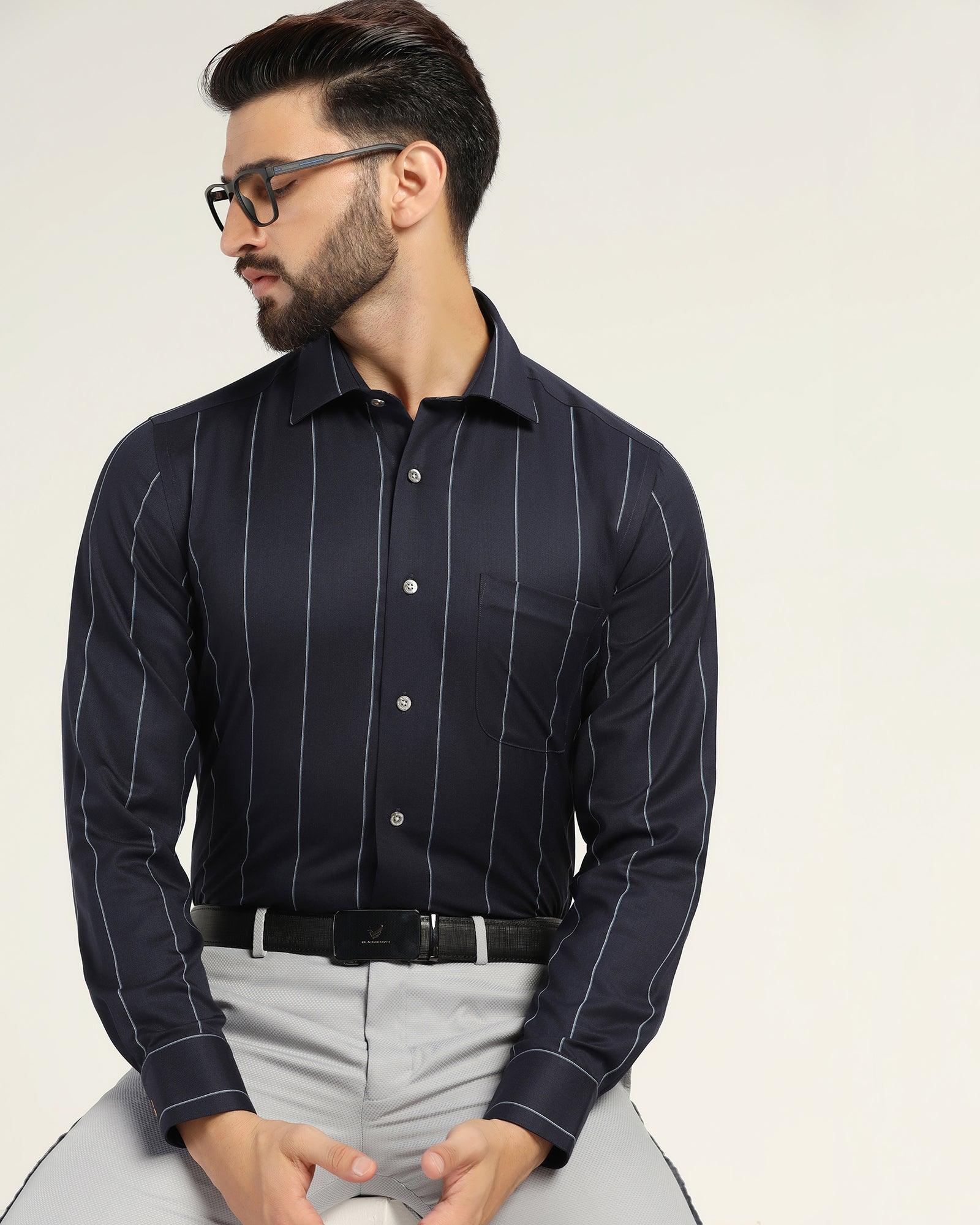 Stripe Formal Premium Shirt In Navy (Oswald) - Blackberrys