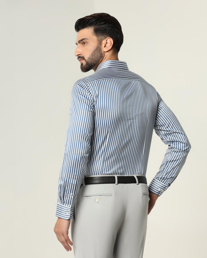 Formal Petrol Blue Striped Shirt - Pitt