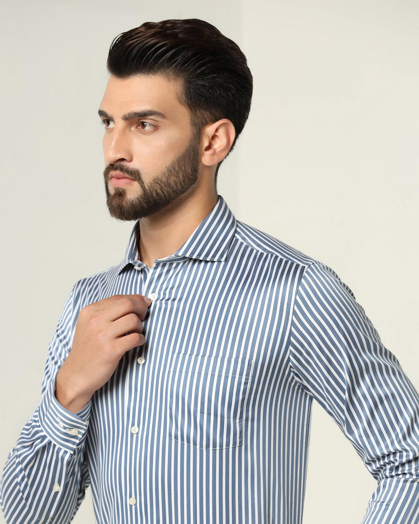 Formal Petrol Blue Striped Shirt - Pitt