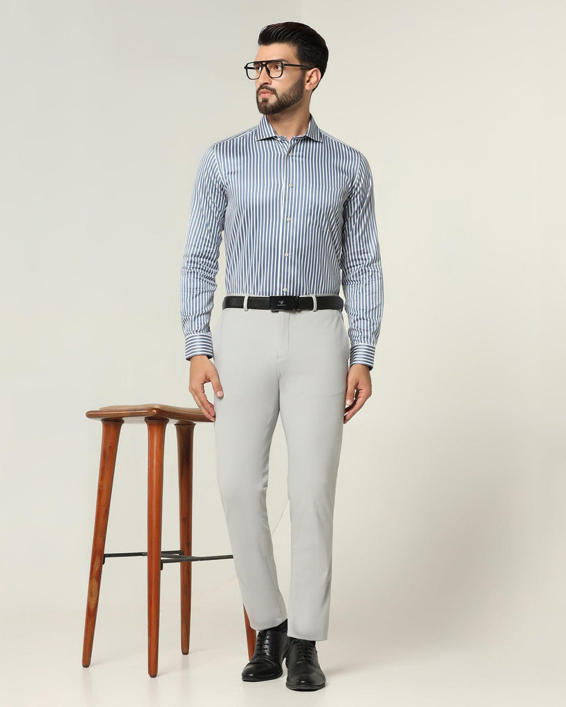 Formal Petrol Blue Striped Shirt - Pitt