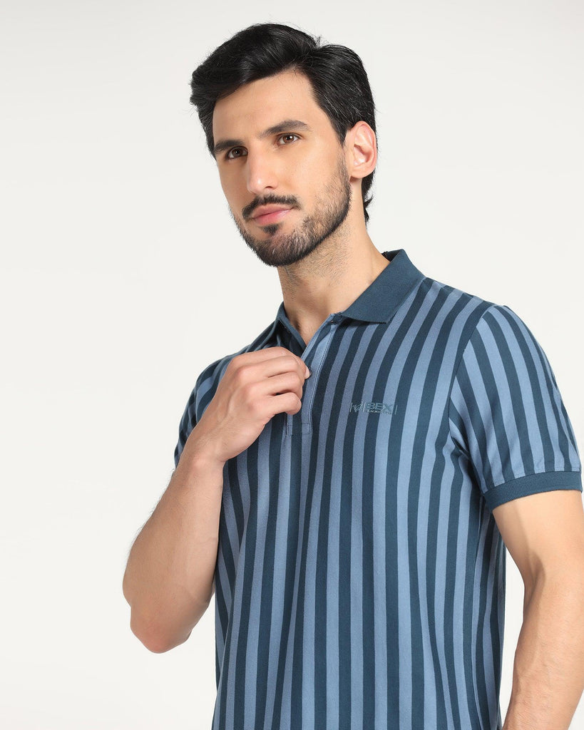 Polo Teal Blue Striped T-Shirt - Falo