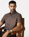Tan Half Sleeve Textured Shirt - Recite