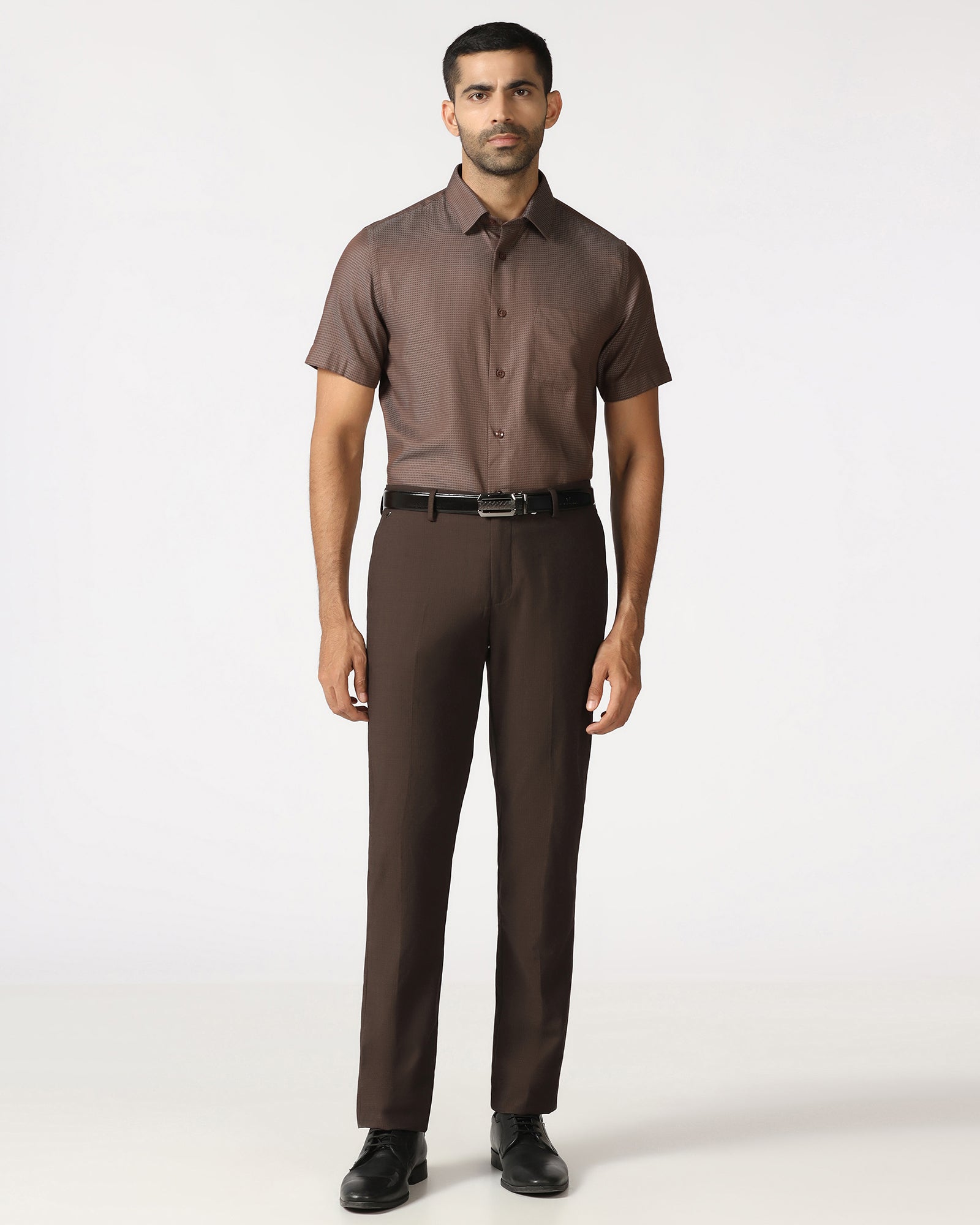 Tan Half Sleeve Textured Shirt - Recite