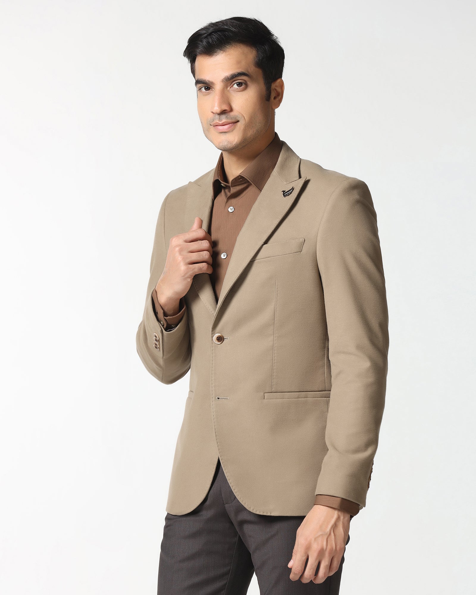 Tan Solid Blazer - Napolean