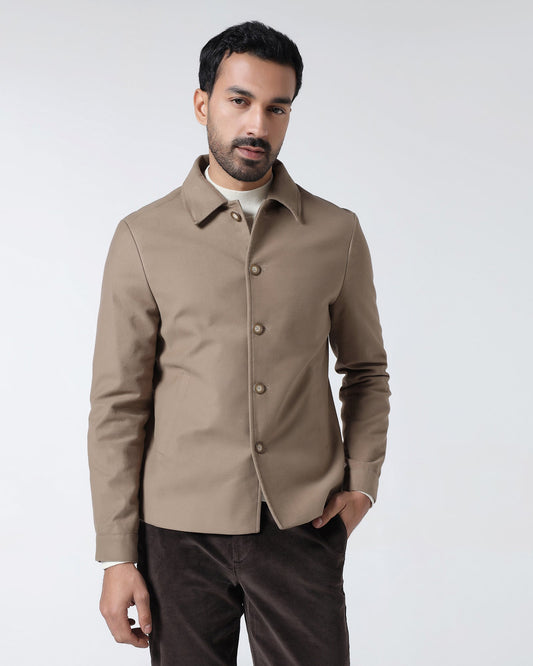 Tan Solid Trucker Jacket - Leaon