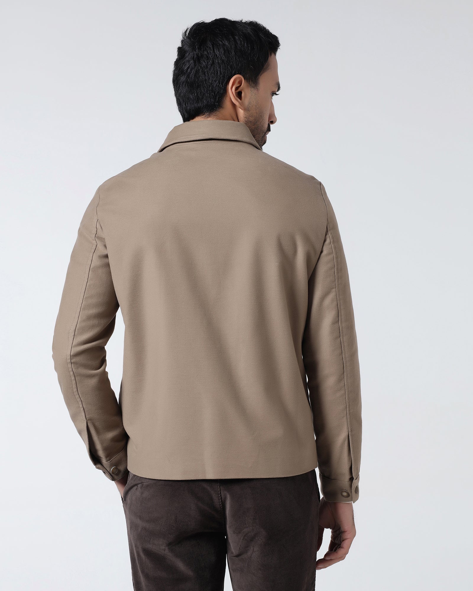 Tan Solid Trucker Jacket - Leaon
