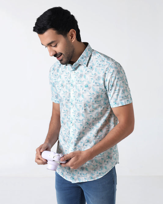 Teal Green Half Sleeve Printed Shirt - Enric