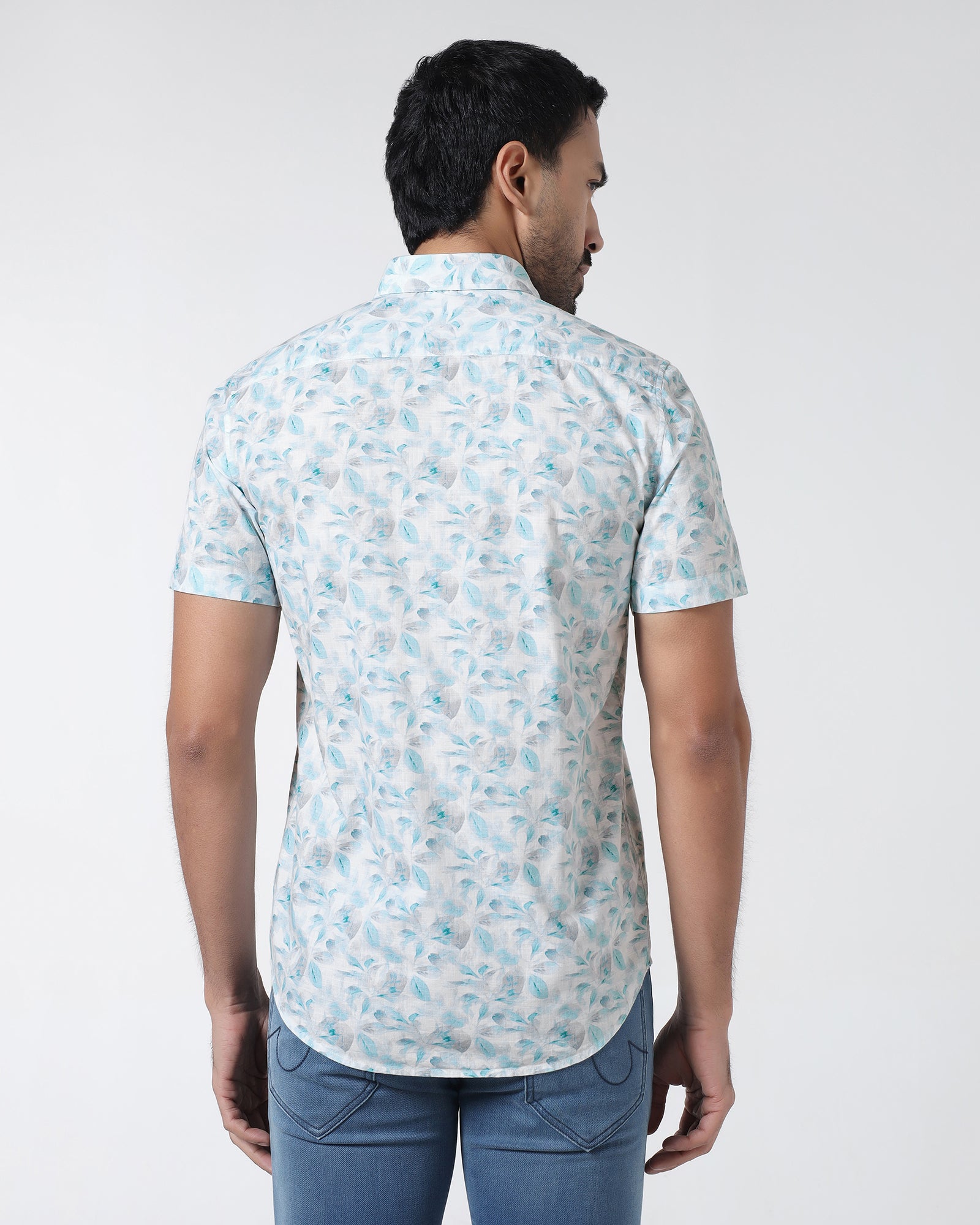 Teal Green Half Sleeve Printed Shirt - Enric
