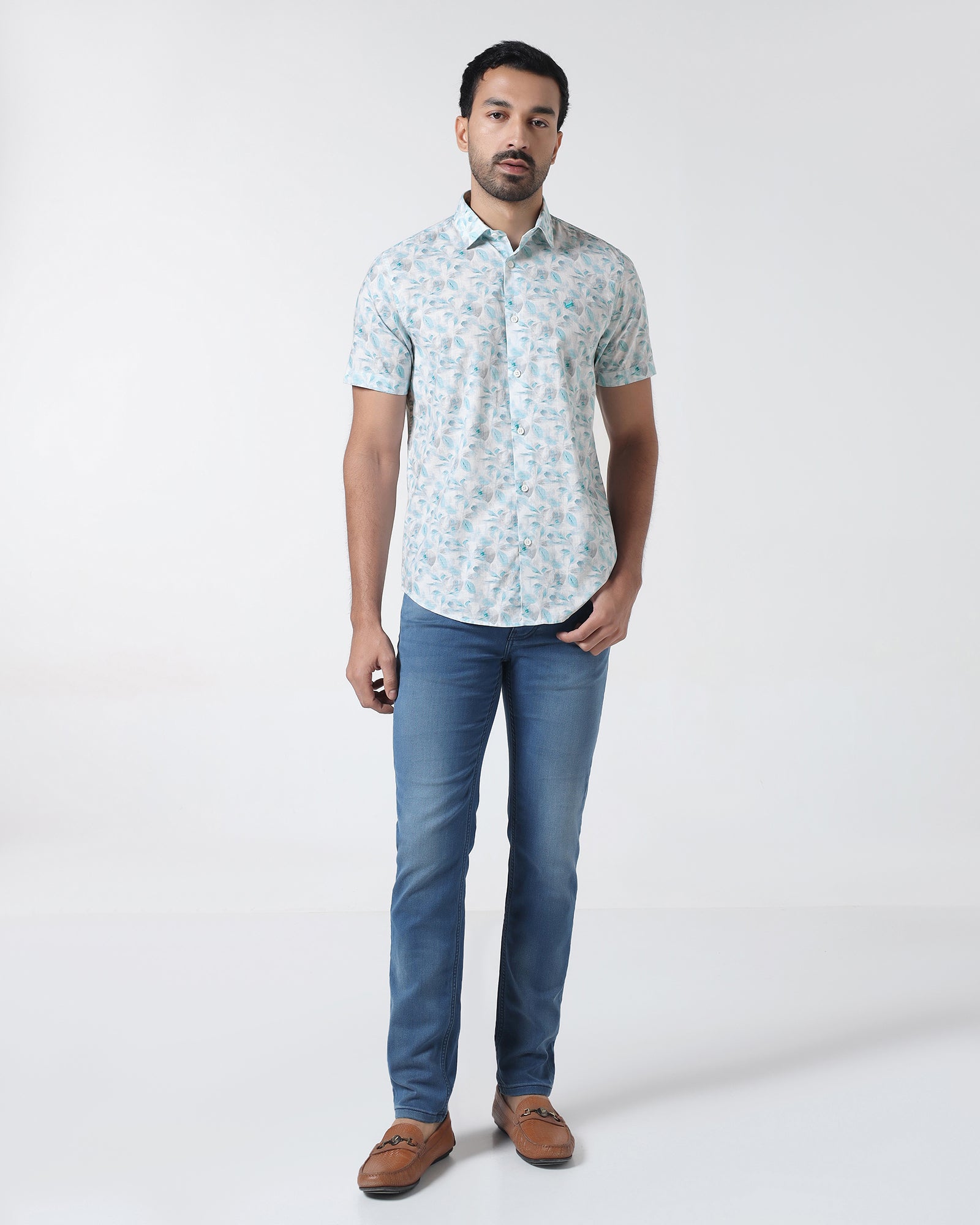 Teal Green Half Sleeve Printed Shirt - Enric