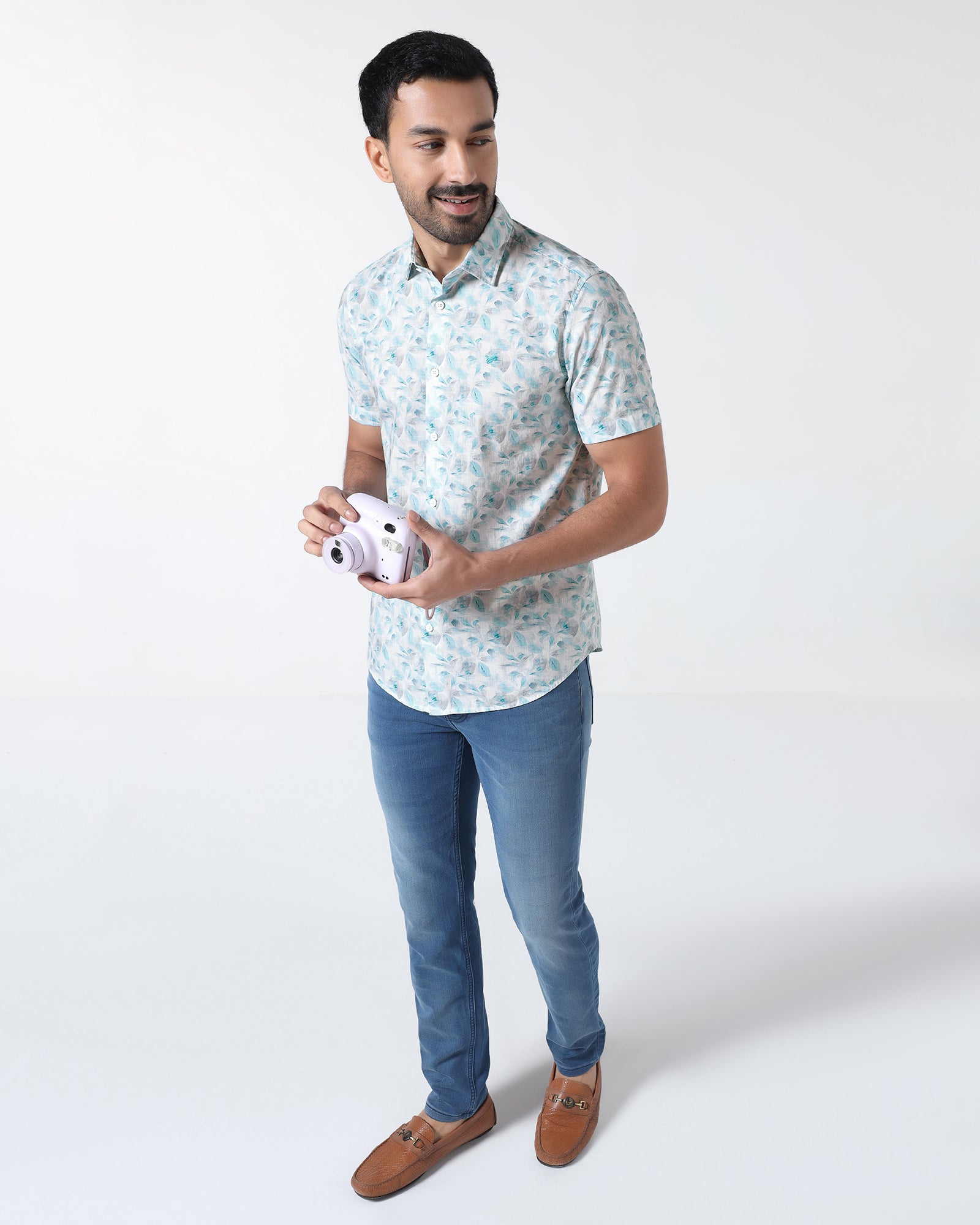 Teal Green Half Sleeve Printed Shirt - Enric