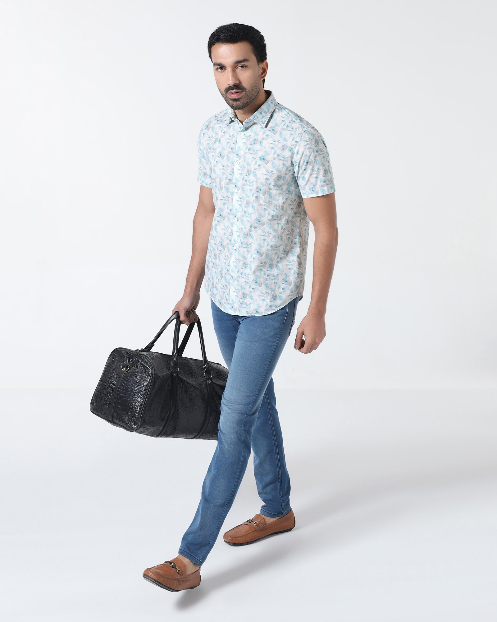 Teal Green Half Sleeve Printed Shirt - Enric