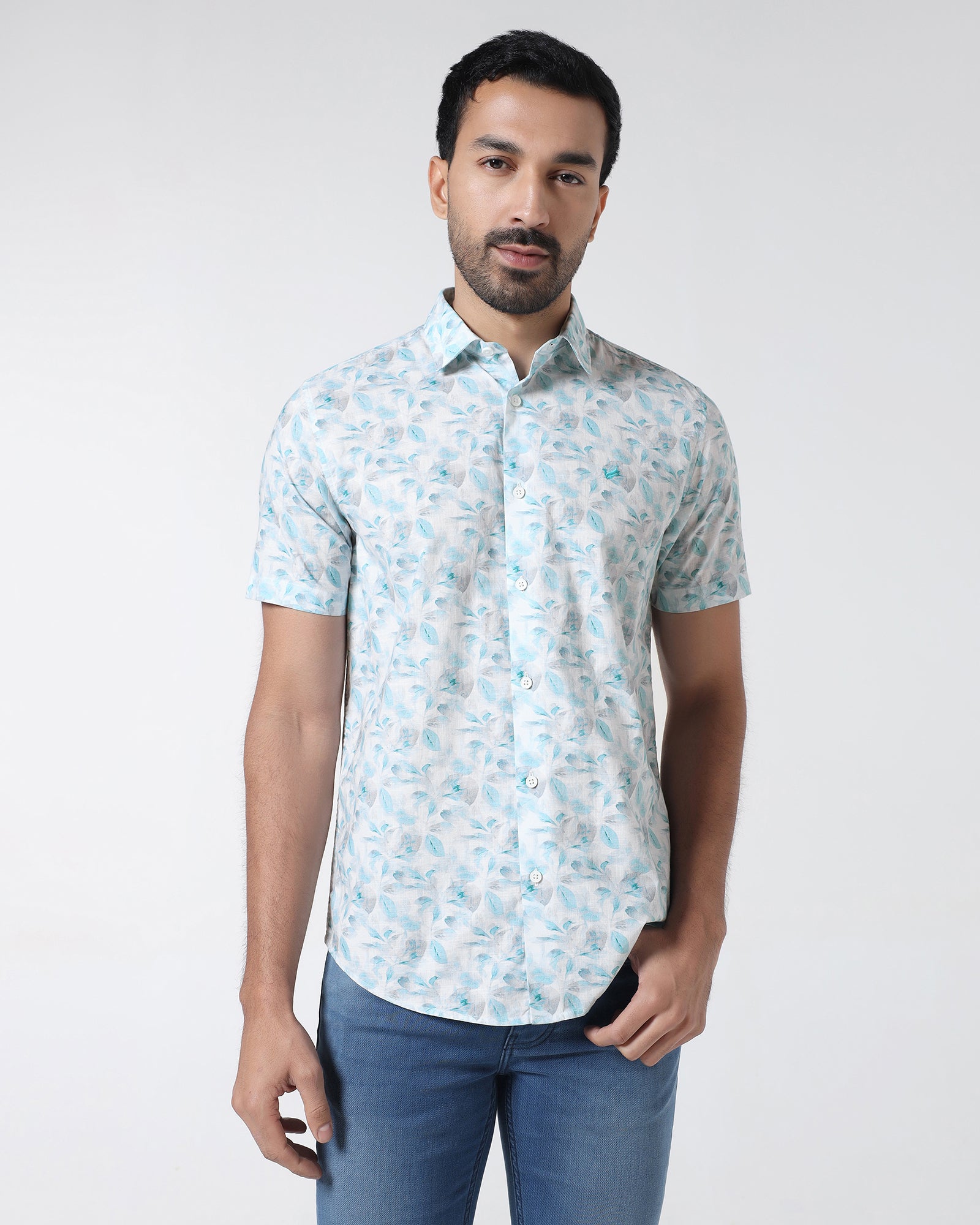 Teal Green Half Sleeve Printed Shirt - Enric