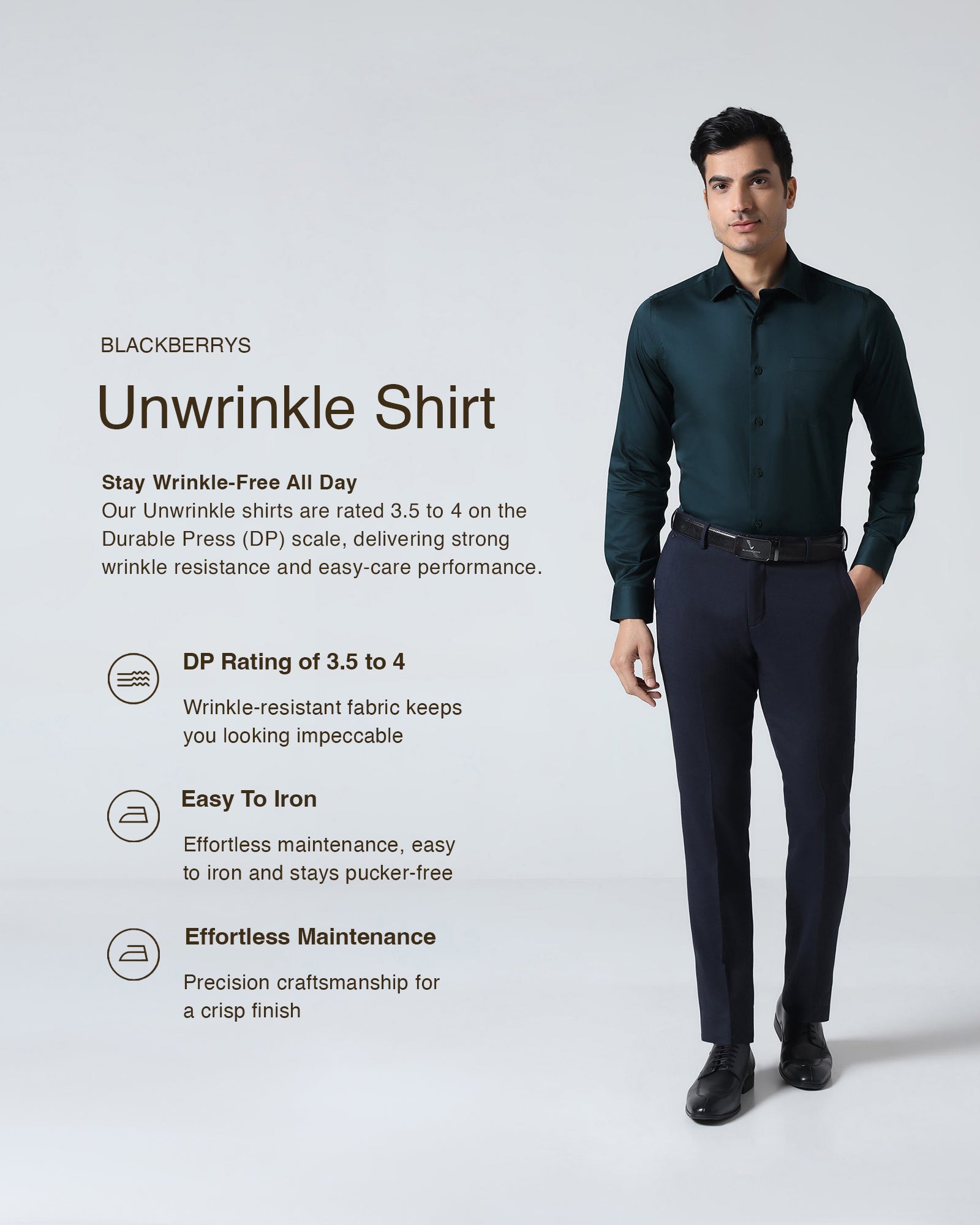 Teal Unwrinkle Solid Shirt - Sylvia