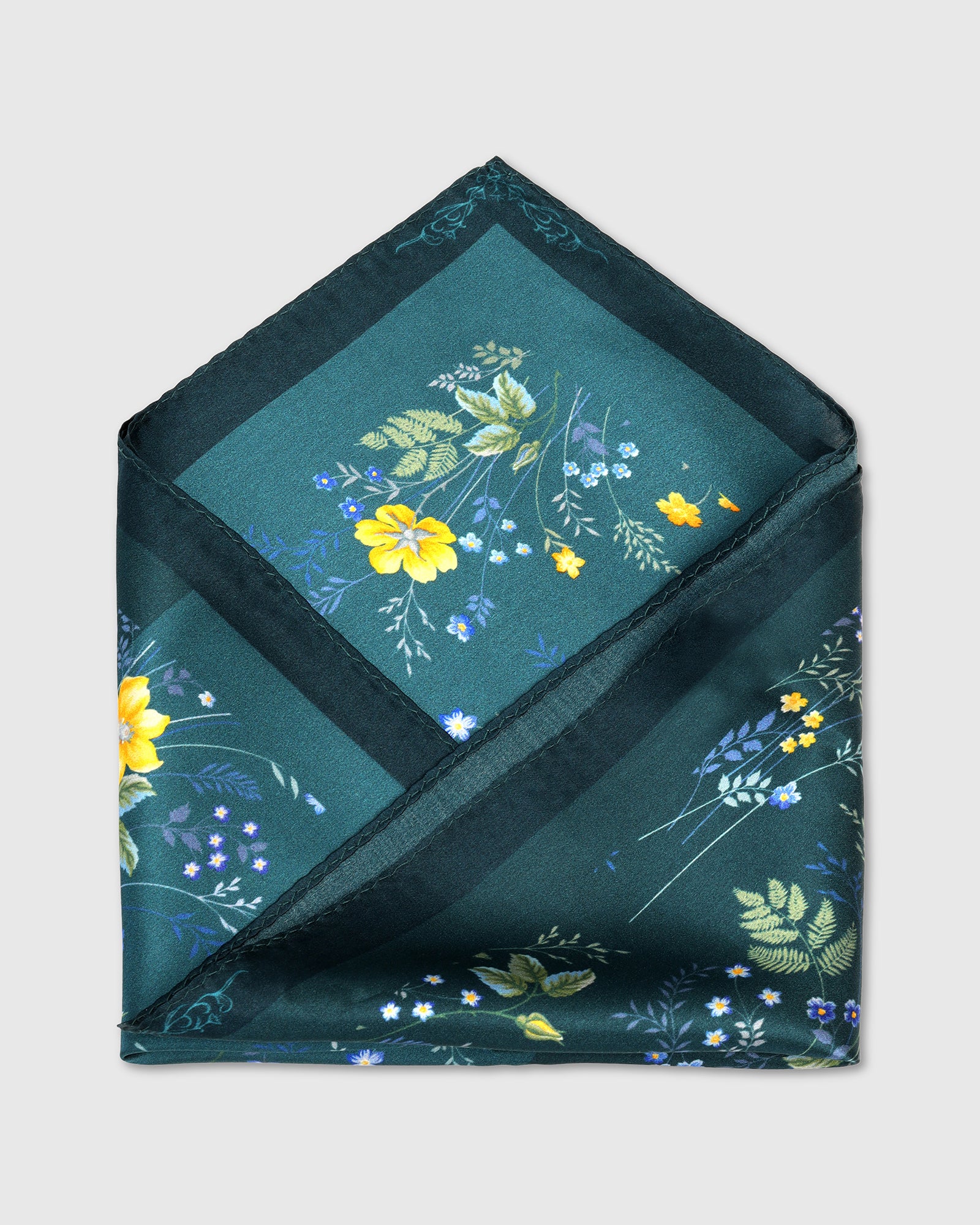 Teal Printed 100% Silk Pocket Square - Wendy