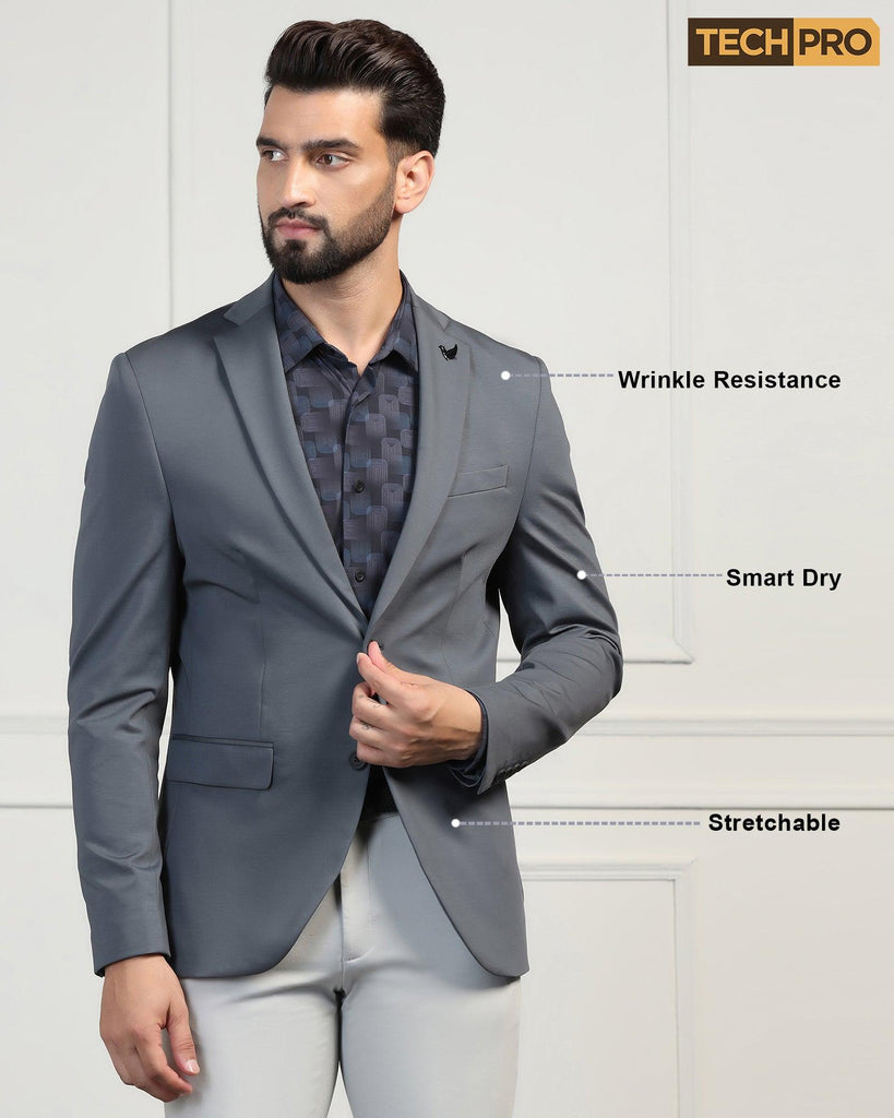 TechPro Formal Grey Solid Blazer - Mustang