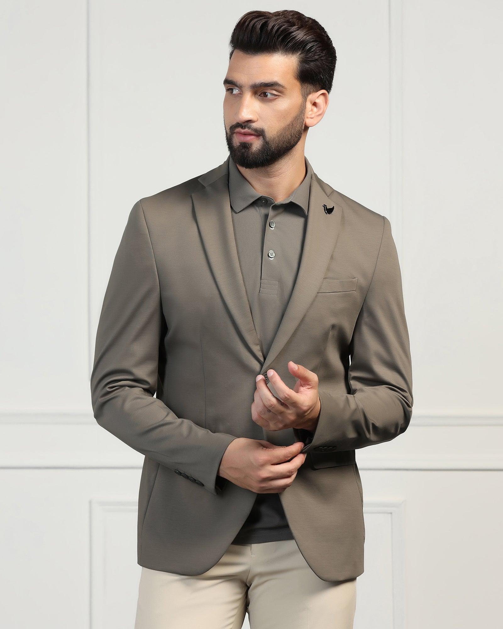 TechPro Formal Khaki Solid Blazer Mustang