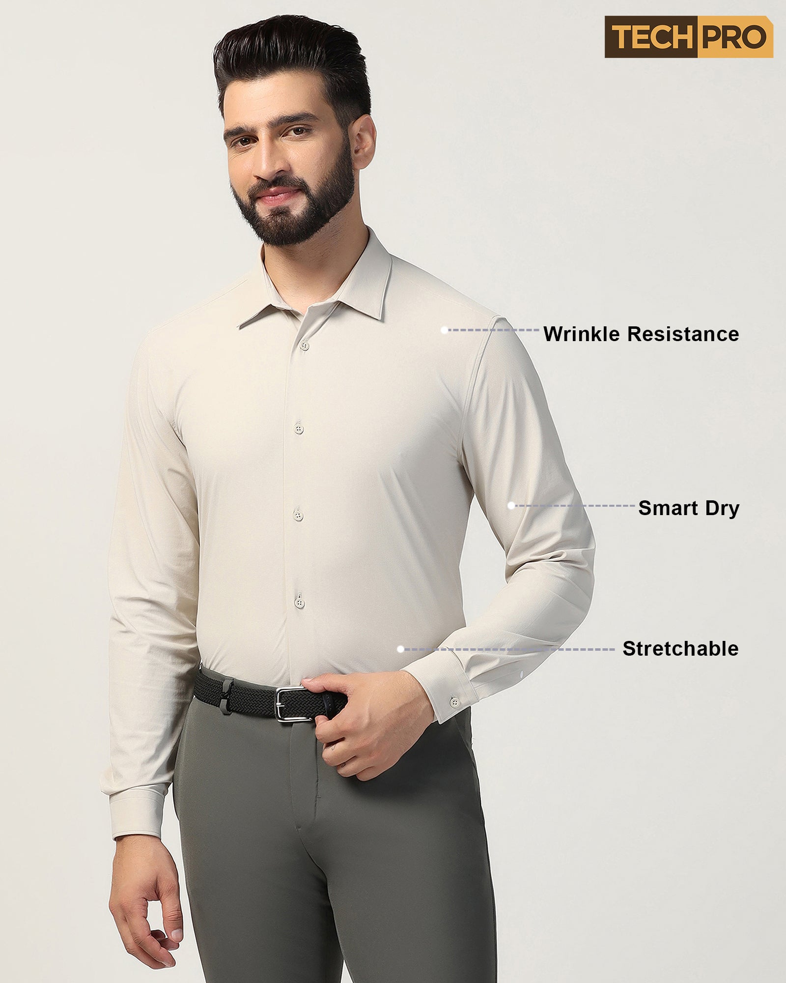 TechPro Formal Beige Textured Shirt - Poxet