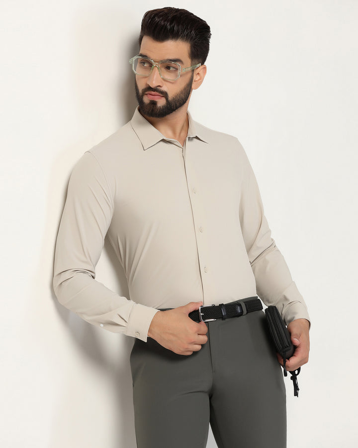 TechPro Formal Beige Textured Shirt - Poxet