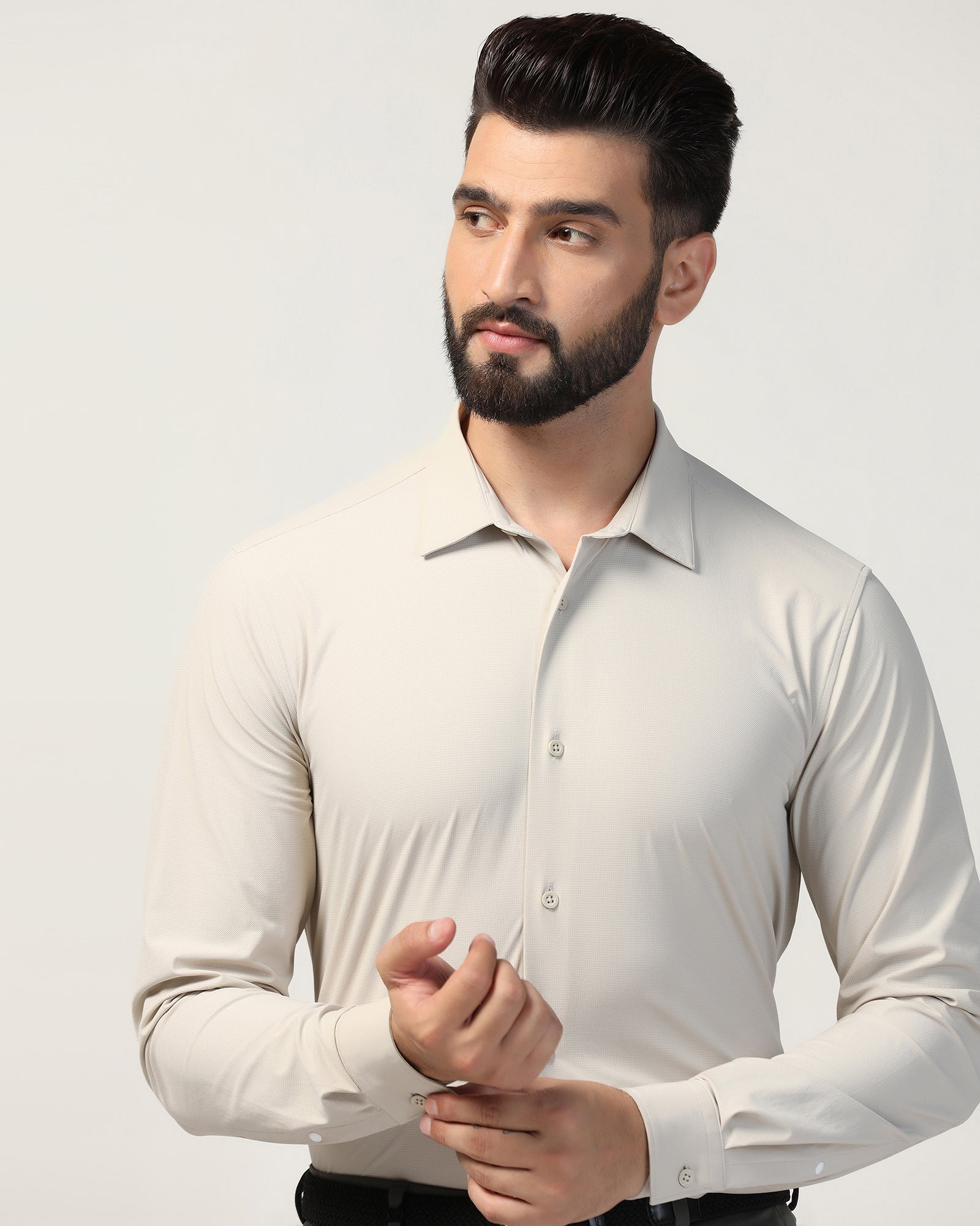 TechPro Formal Beige Textured Shirt - Poxet