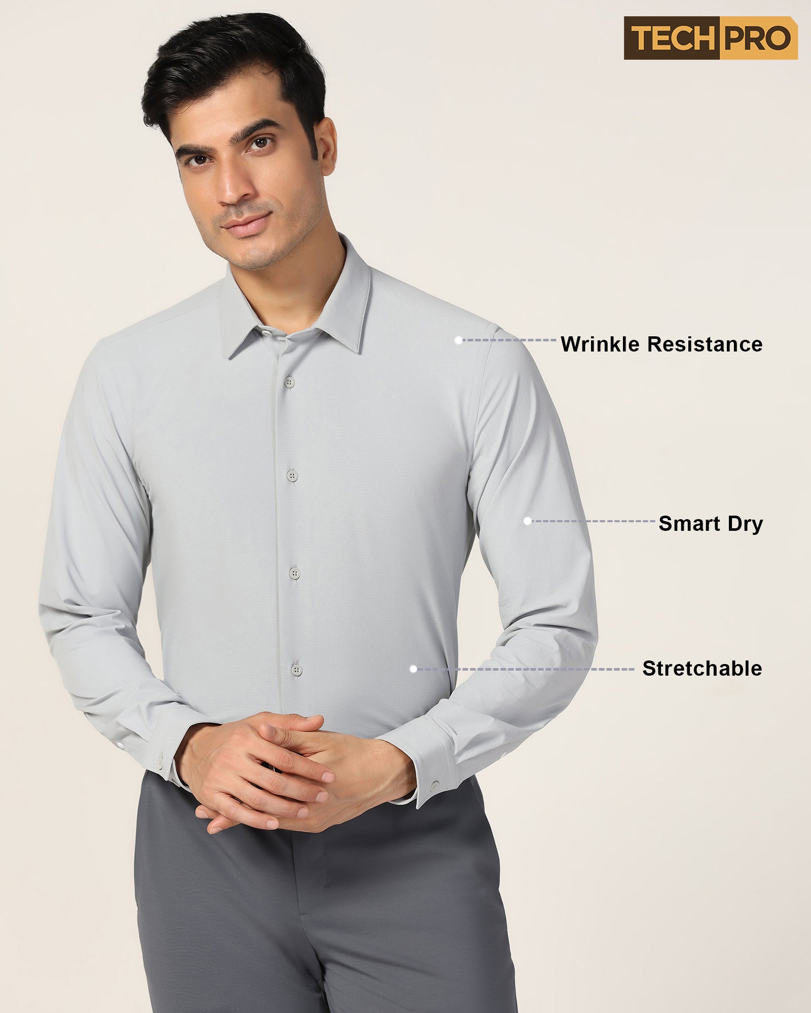 TechPro Formal Grey Textured Shirt - Poxet