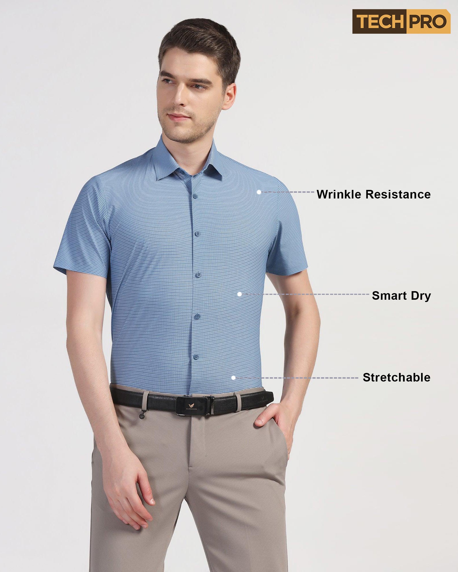 TechPro Formal Half Sleeve Greyish Blue Printed Shirt - Joel