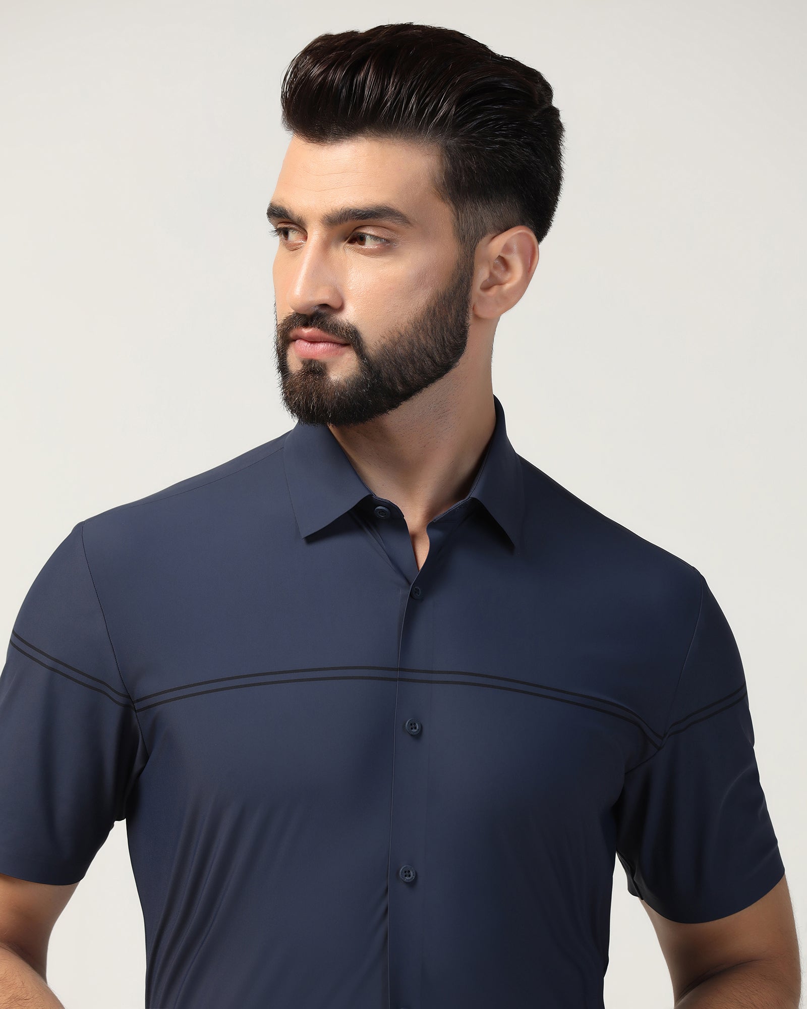 TechPro Formal Half Sleeve Navy Stripe Shirt - Berty