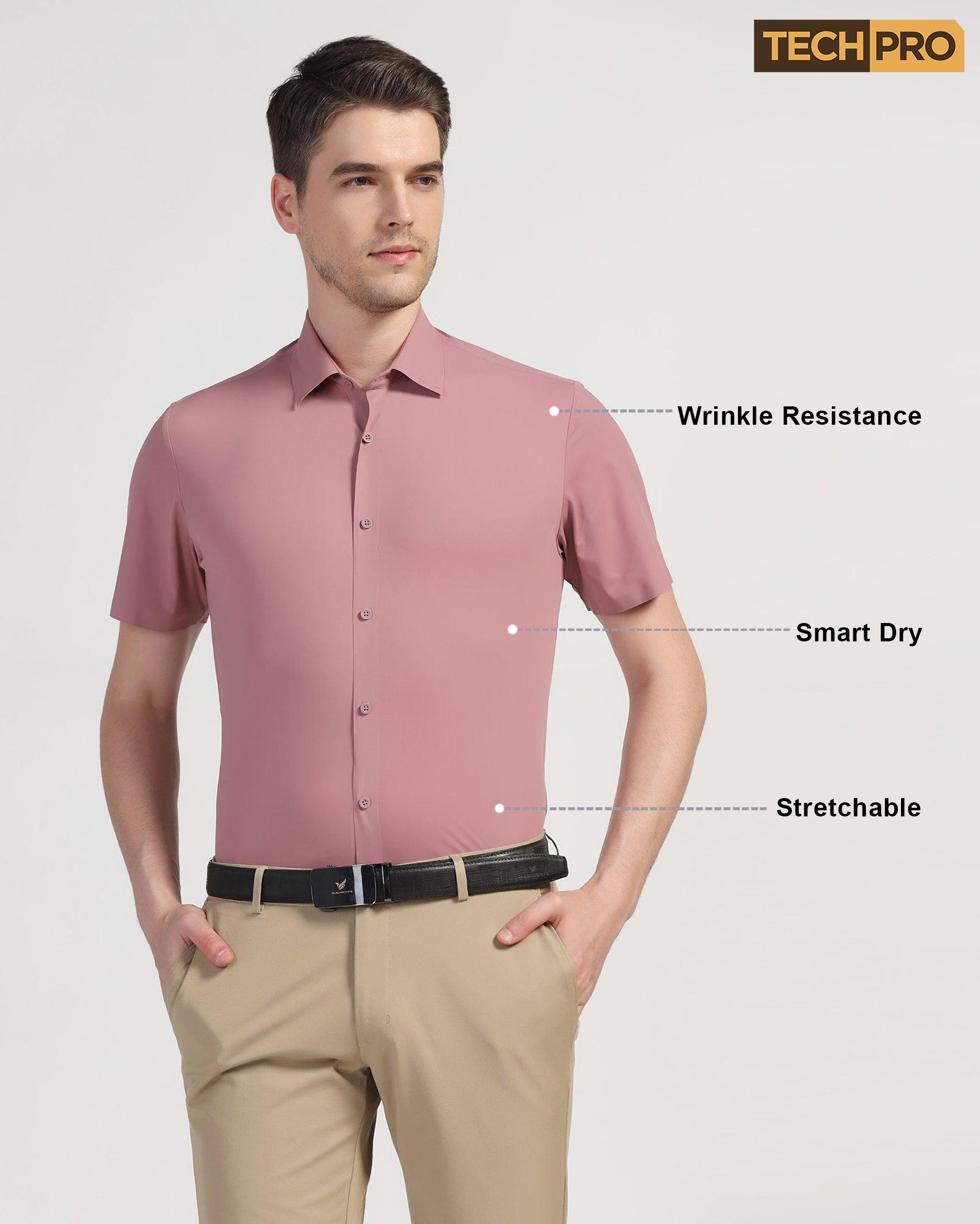 TechPro Formal Half Sleeve Pink Solid Shirt - Shane