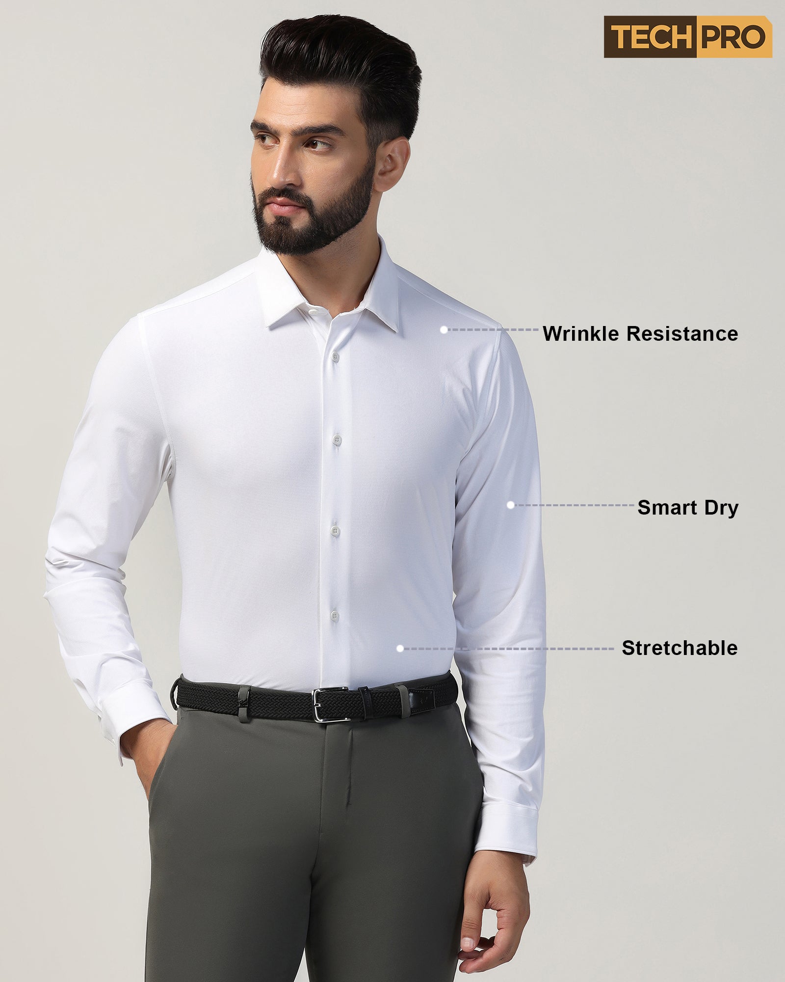 TechPro Formal White Textured Shirt - Poxet