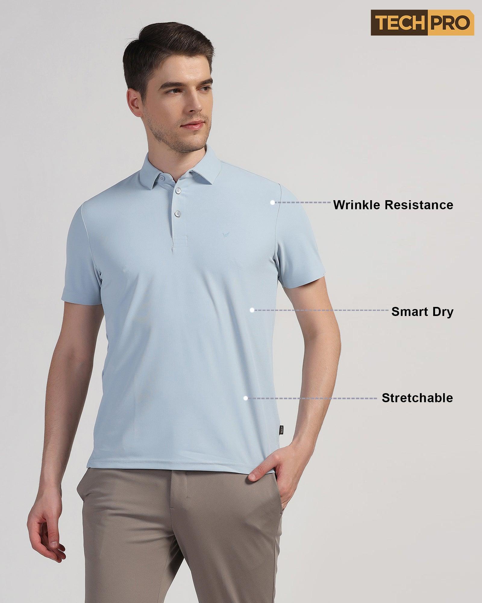 TechPro Polo Powder Blue Solid T-Shirt - Bran