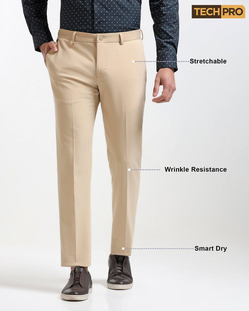 Techpro Slim Comfort B-95 Formal Beige Solid Trouser - Agusta