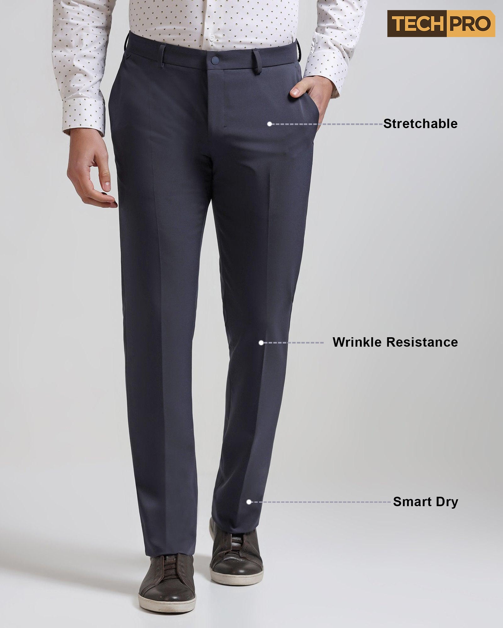 Techpro Slim Comfort B-95 Formal Dark Grey Solid Trouser - Agusta