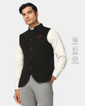 TechPro Bandhgala Formal Black Solid Waistcoat - Travalo