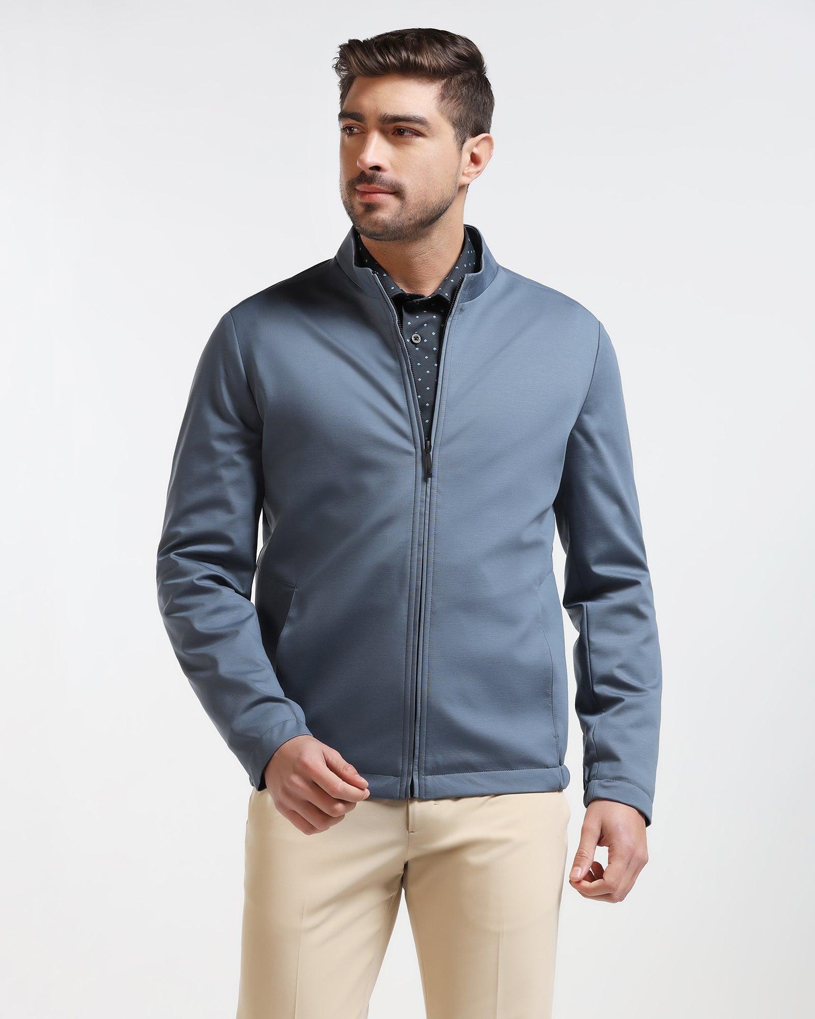 TechPro Blue Solid Zipper Jacket - Main - Blackberrys