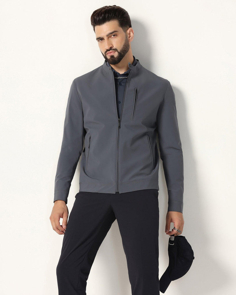 TechPro Dark Grey Solid Zipper Jacket - Captiva