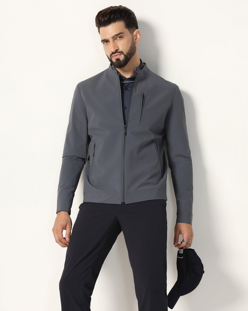 TechPro Dark Grey Solid Zipper Jacket - Captiva