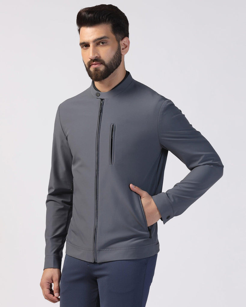 TechPro Dark Grey Solid Zipper Jacket - Captiva