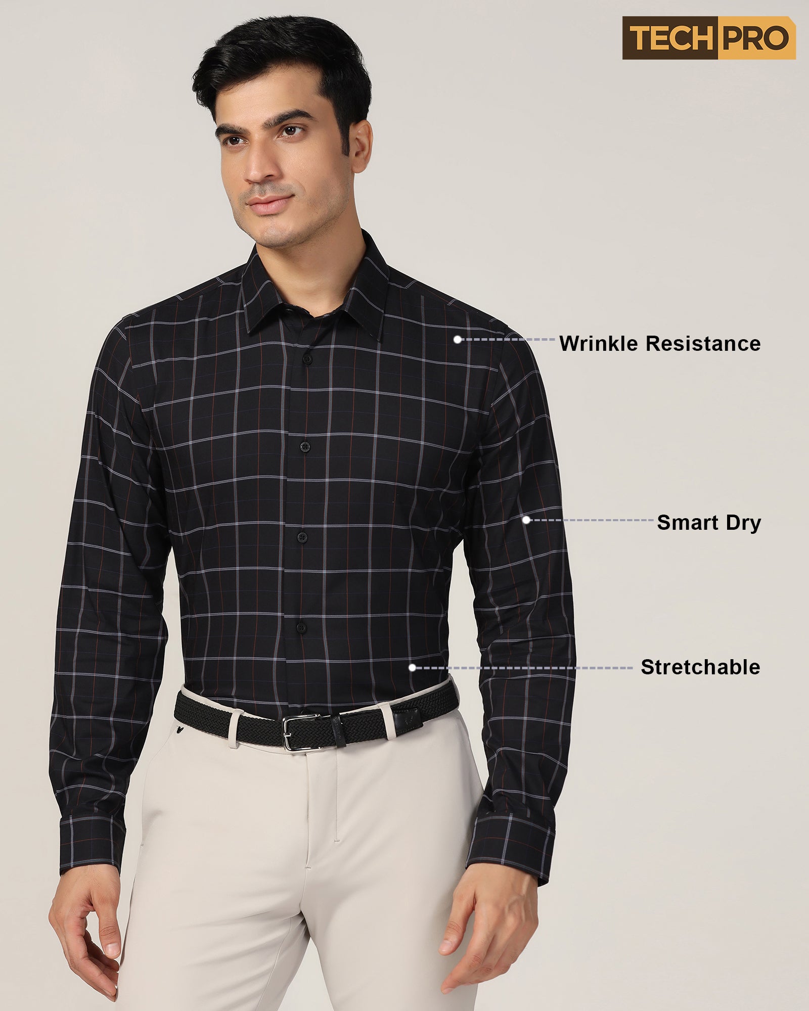 TechPro Formal Black Check Shirt - Pulse