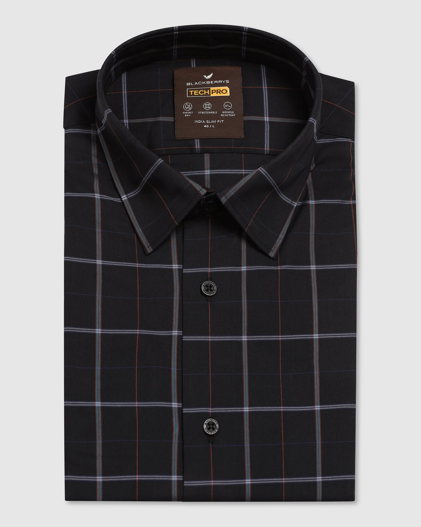 TechPro Formal Black Check Shirt - Pulse