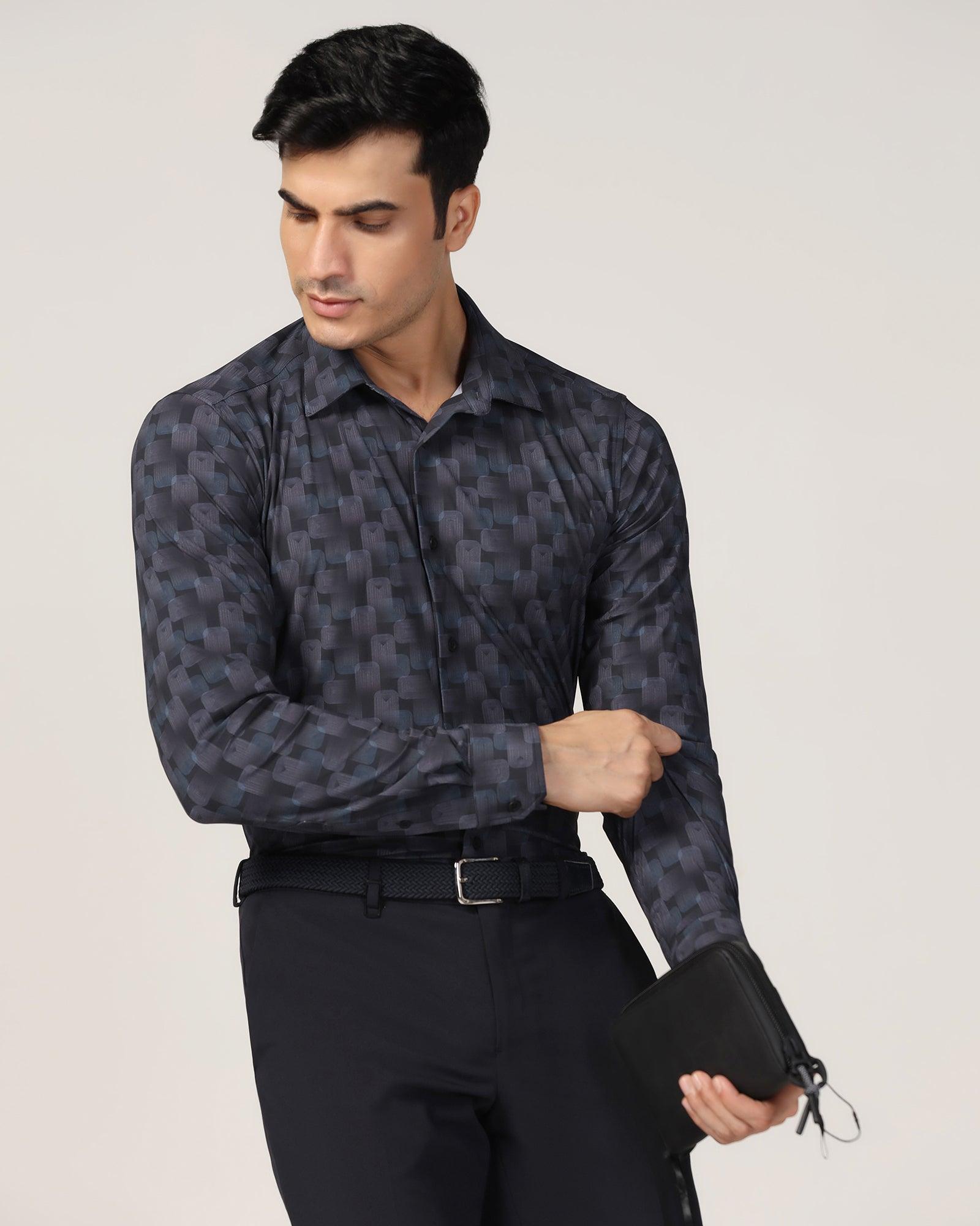 TechPro Formal Black Printed Shirt - Tidal