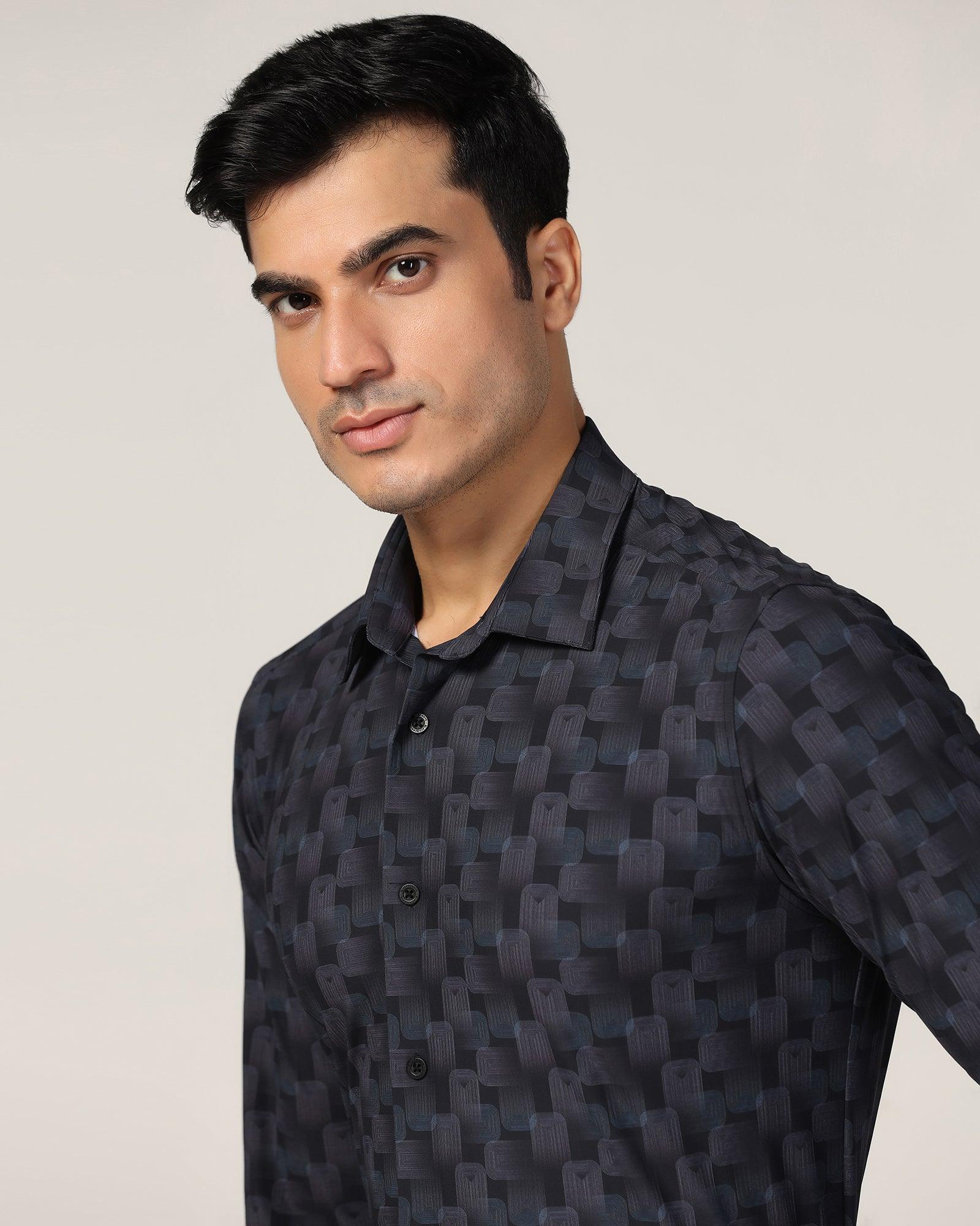 TechPro Formal Black Printed Shirt - Tidal