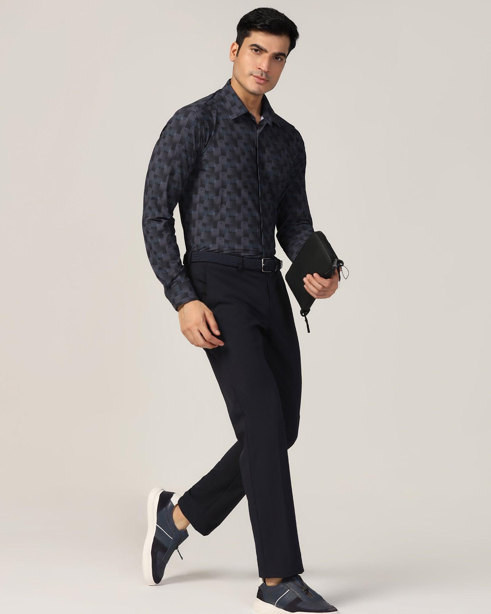 TechPro Formal Black Printed Shirt - Tidal