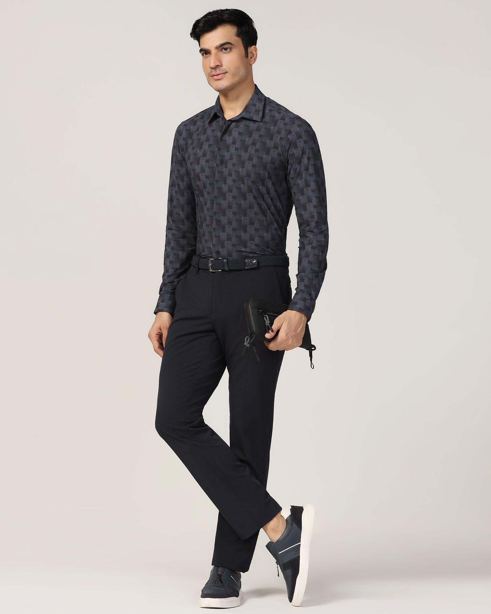 TechPro Formal Black Printed Shirt - Tidal