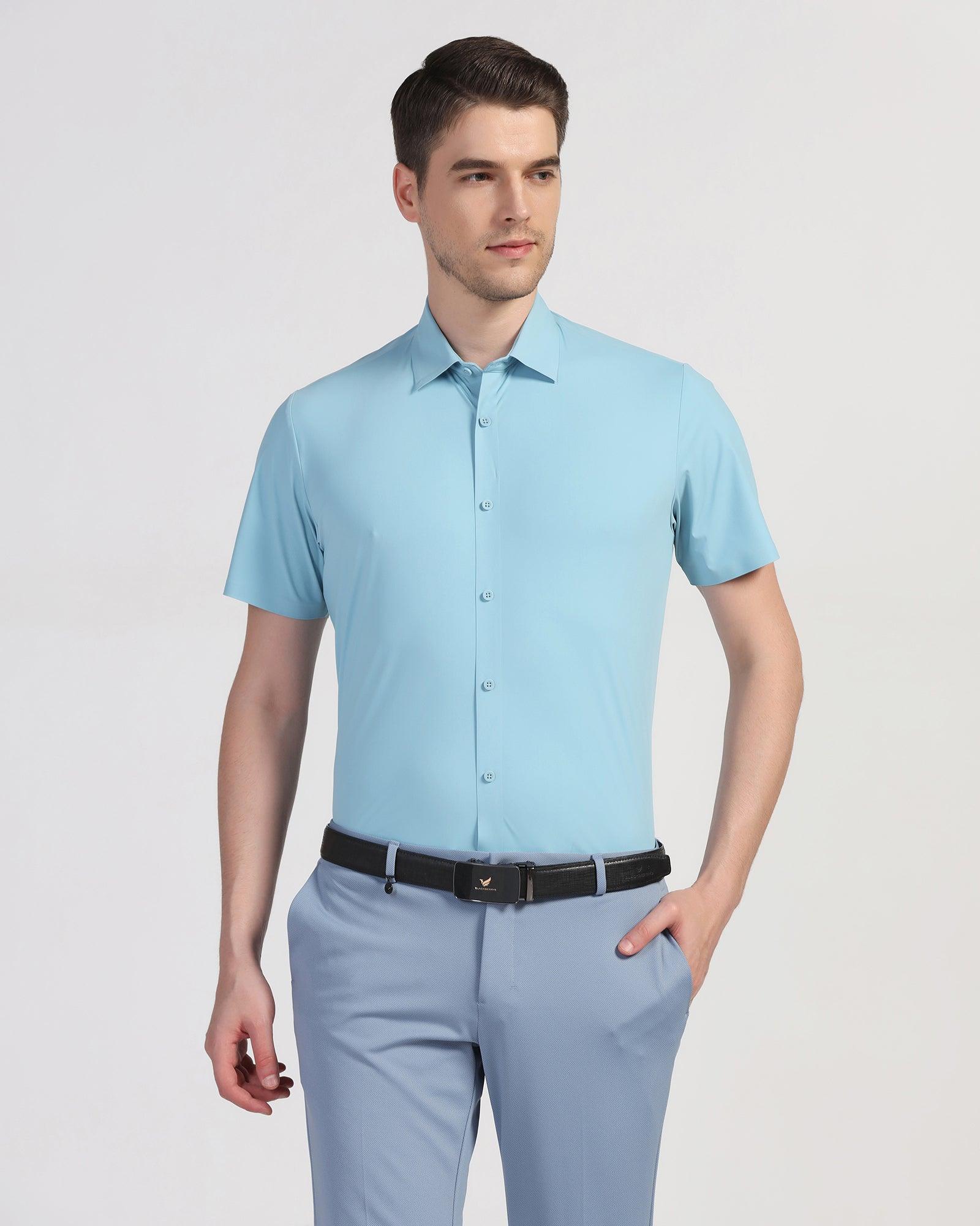 TechPro Formal Half Sleeve Blue Solid Shirt - Shane - Blackberrys