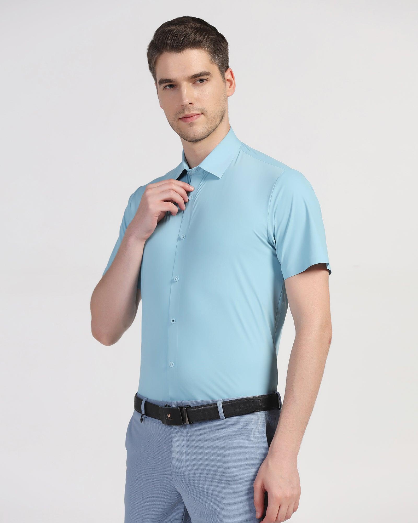 TechPro Formal Half Sleeve Blue Solid Shirt - Shane - Blackberrys