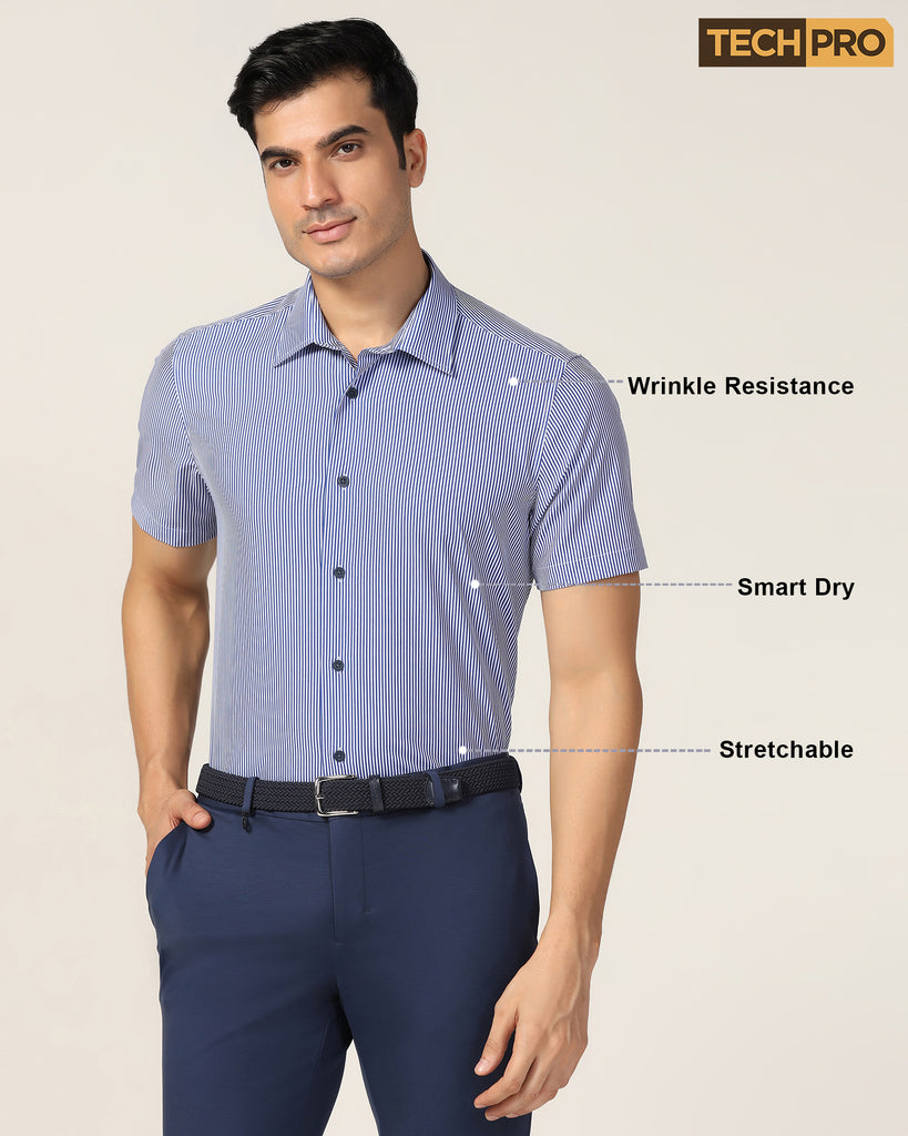 TechPro Formal Half Sleeve Blue Stripe Shirt - Vega