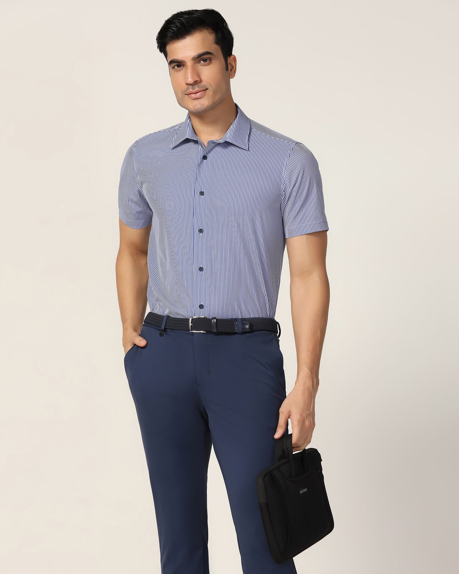 TechPro Formal Half Sleeve Blue Stripe Shirt - Vega