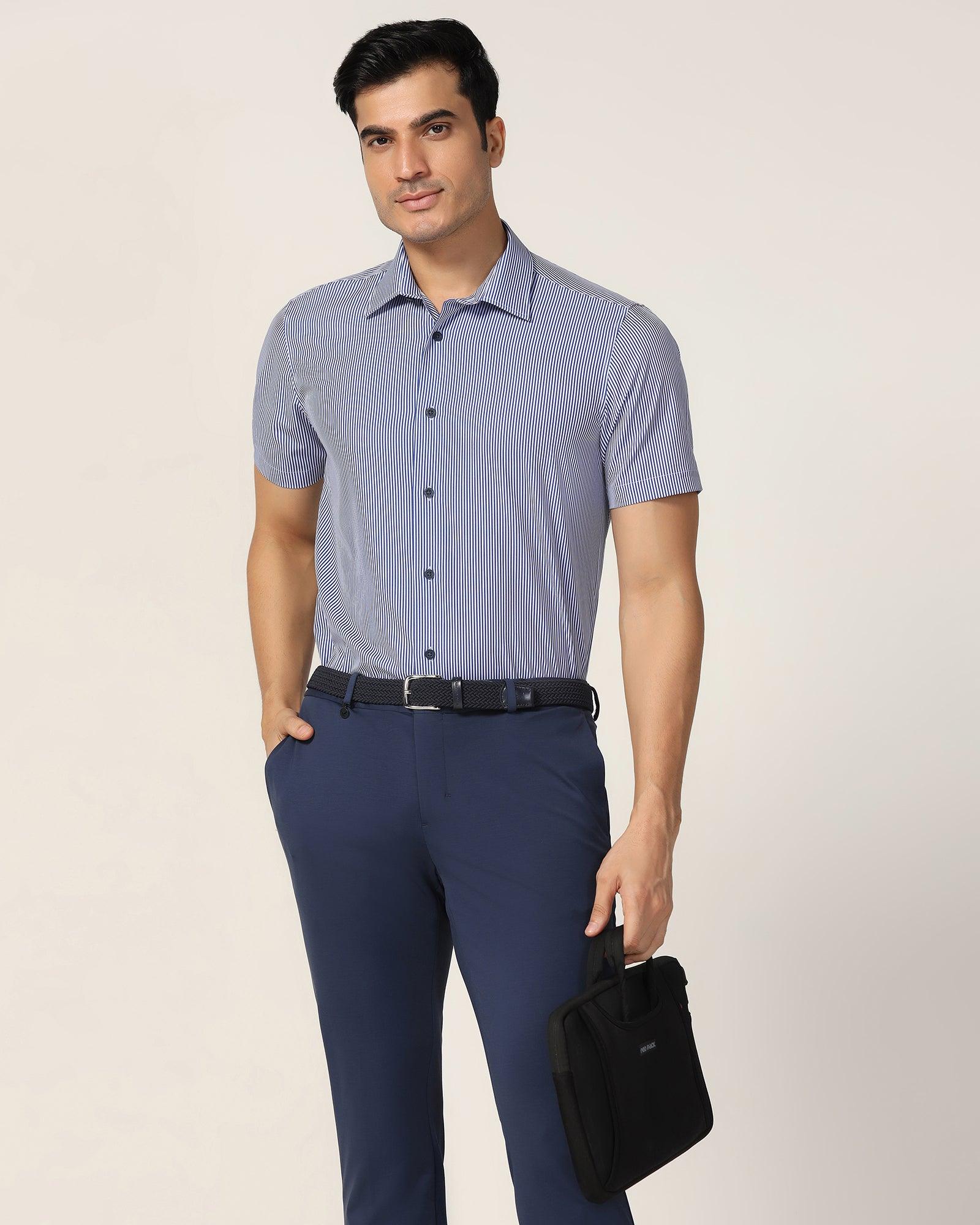 TechPro Formal Half Sleeve Blue Stripe Shirt Vega