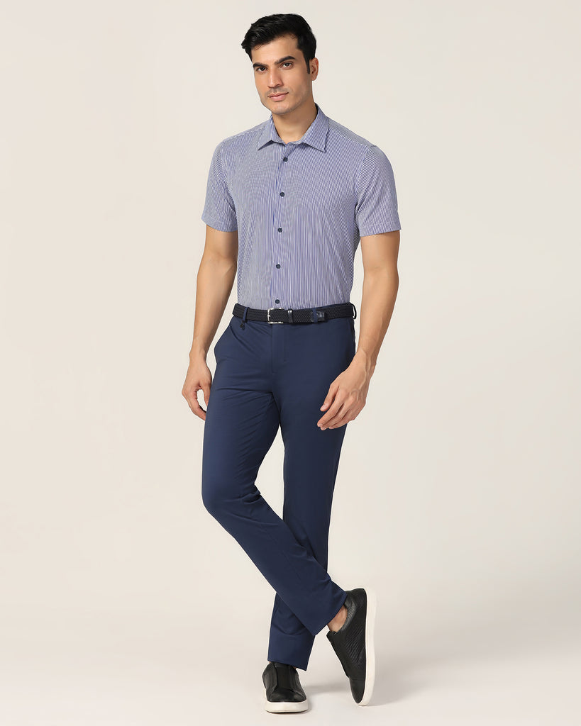 TechPro Formal Half Sleeve Blue Stripe Shirt - Vega