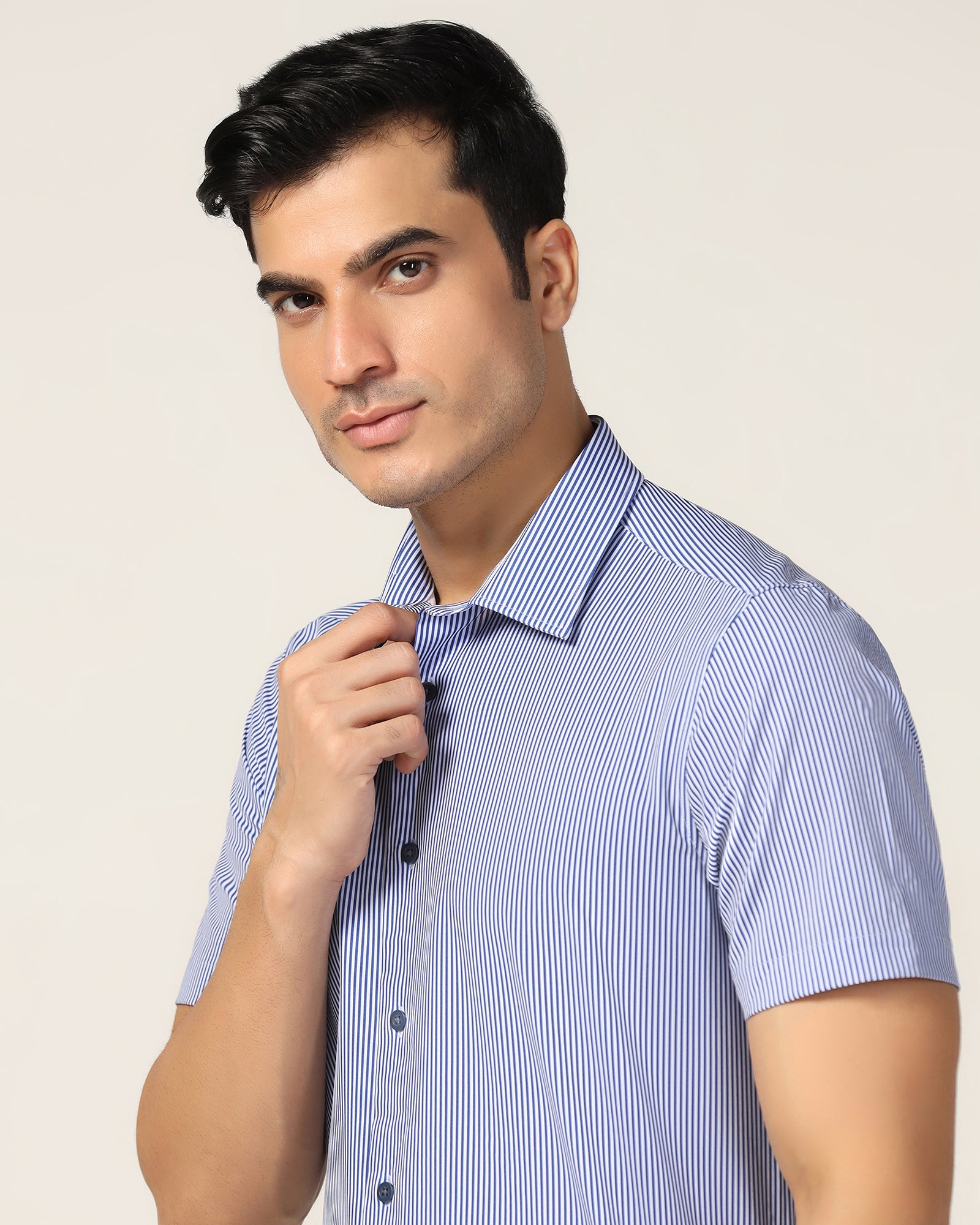 TechPro Formal Half Sleeve Blue Stripe Shirt - Vega