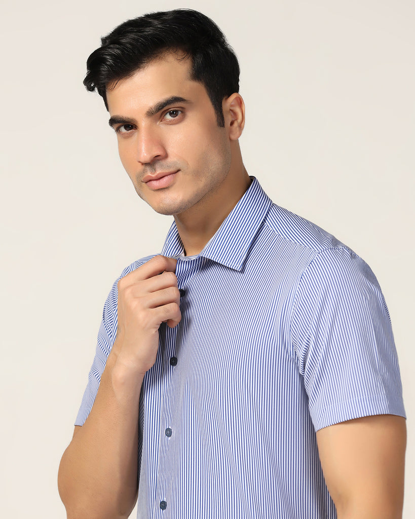 TechPro Formal Half Sleeve Blue Stripe Shirt - Vega